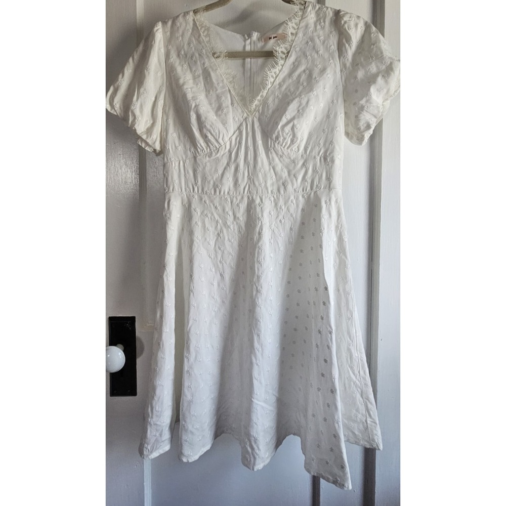 Francesca's MI AMI embroiedered dots mini Dress back zipper puff sleeves Sz S